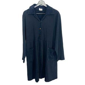 Vintage 90s Black Corduroy Trim Button Up Long Sleeve Dress Large